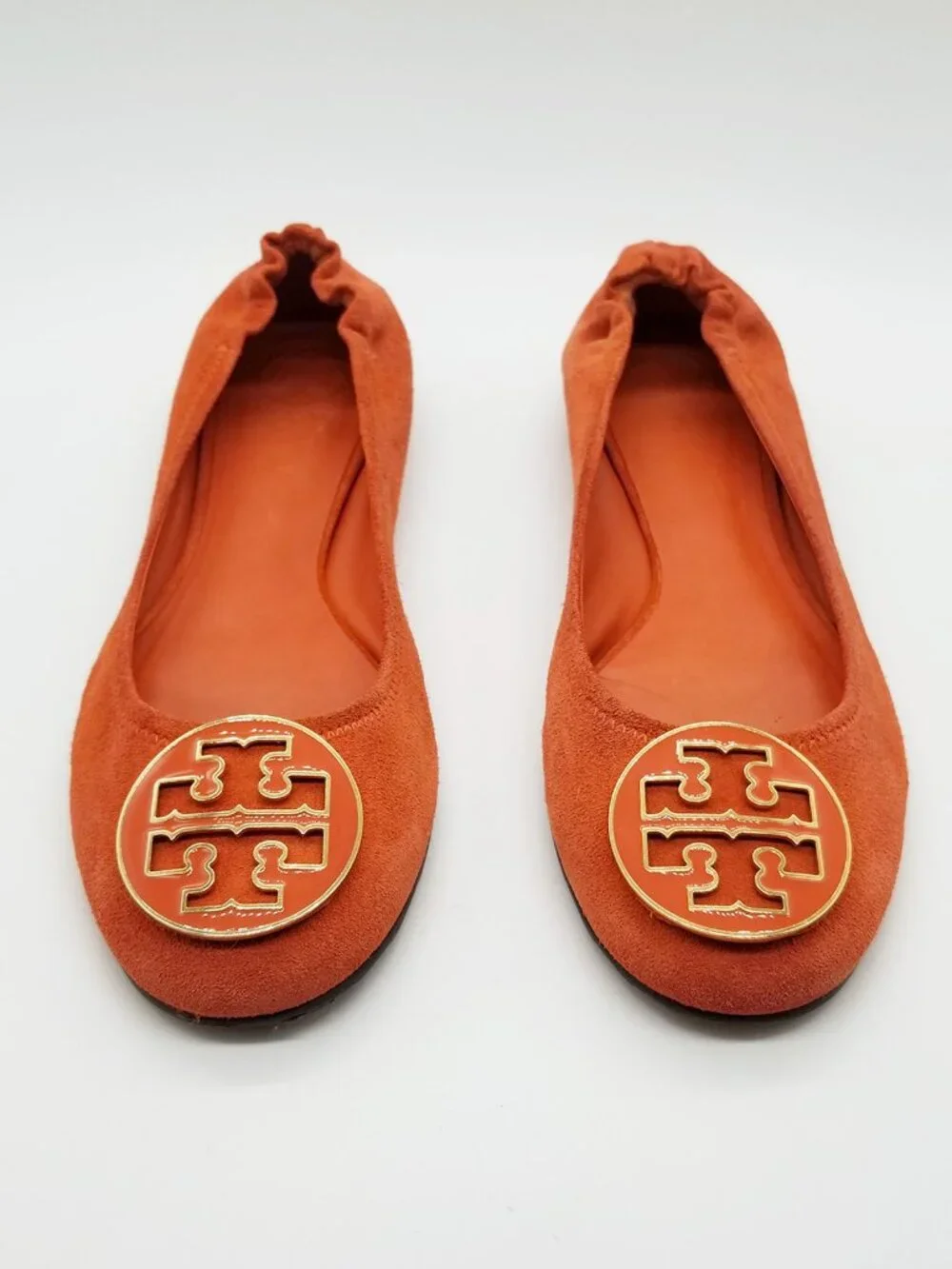 Tory Burch Reva Suede Leather Ballet Flat Orange Size 9.5M Classic Preppy $225 - Picture 2 of 14